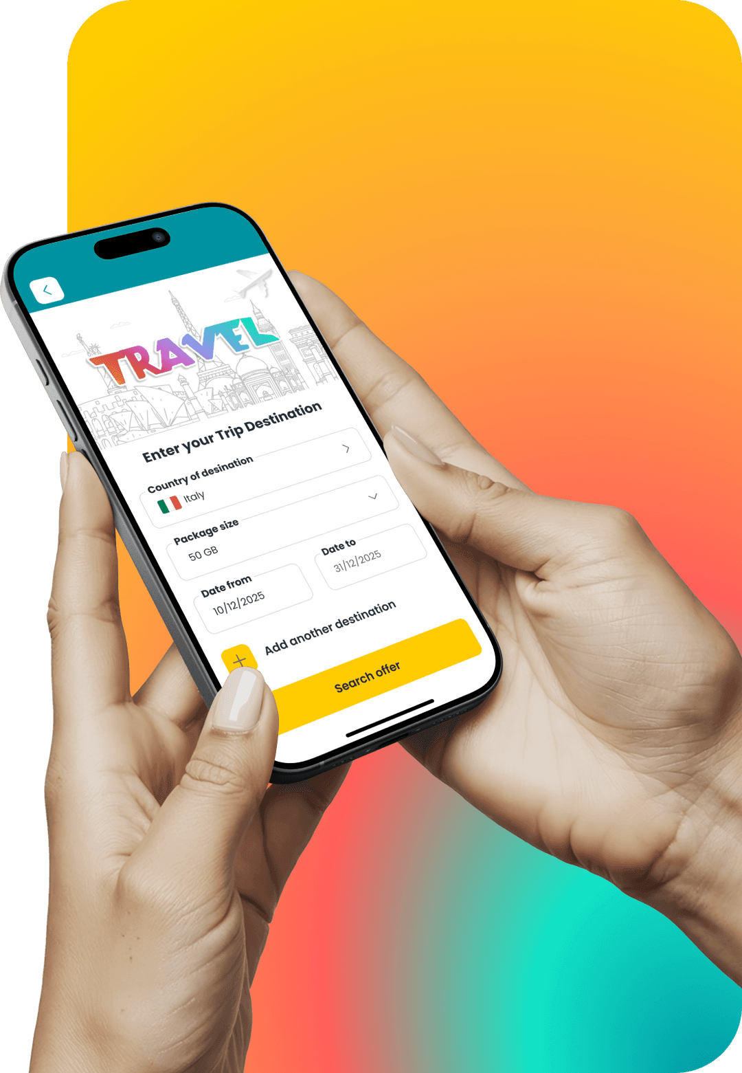Phone showing àlaCards app with travel eSIM offers